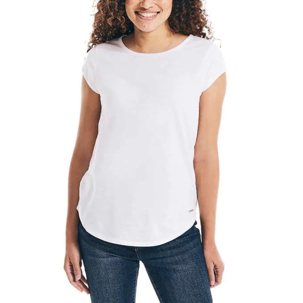 NWT Nautica Women's Short Sleeve Slub T-Shirt White Size XXL $45 9B623